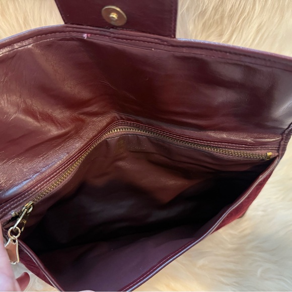 Pierre Balmain Vintage 1970s Burgundy Embossed Suede & Leather Monogram Clutch - Picture 11 of 14